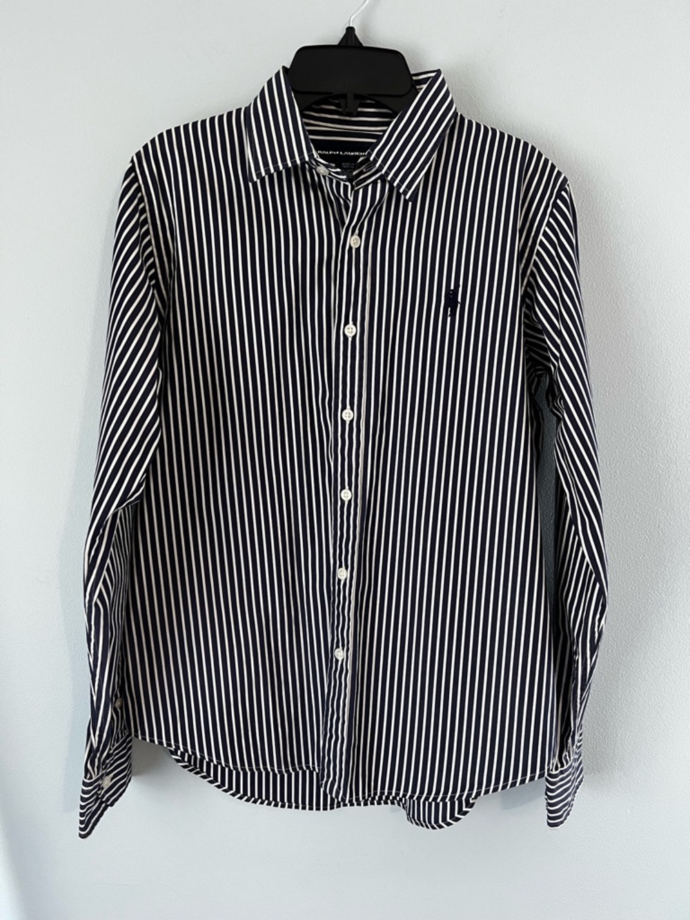 Women’s Ralph Lauren Sport 100% Cotton Navy & White Striped Button-Down Shirt - Picture 5 of 7